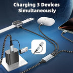 Travel 3 in 2 Charging Cable for iWatch Charger, Travel Essentials UB-A/USB-C Multi Charging Cable/Cord for All Devices Compatible for iWatch Ultra/SE/10-1, iPhone16 15 14, Android-5FT