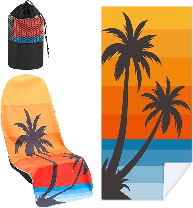 Hahafelt 1 Pack Car Seat Towel Covers with Storage Bag, 63 x 32 Inch Universal Non Slip Waterproof Sweat Protector for Car Truck, Gym Swimming Running, Machine Washable (Beach Palm Trees)
