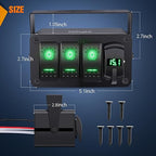 Nilight 3 Gang Rocker Switch Box 12V SPST ON Off Toggle Switches PD Type C and QC USB Charger Voltmeter LED Light Waterproof Aluminum Mount Bracket Panel DIY Stickers for Boat Car RV Truck