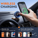 Magnetic Car Phone Holder for MagSafe, 15W Wireless Charging, 360° Adjustable Dashboard Mount, Compatible with iPhone 12-17 & Android（Orange