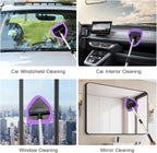 Qydipclin 11pcs Windshield Cleaner Tool, Car Window Cleaning Wash Kit with 6 Reusable Microfiber Pads 2 Spray Bottles and Extendable Handles Auto Glass Wiper Kit, Purple