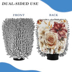 YETTASBIN Watercolor Floral 2PCS Car Wash Mitts, Ultra Absorbent Chenille Microfiber Car Washing Gloves, Scratch-Free Lint-Free Auto Cleaning Mitt, Machine Washable Elastic Cuff Car Wash Sponge
