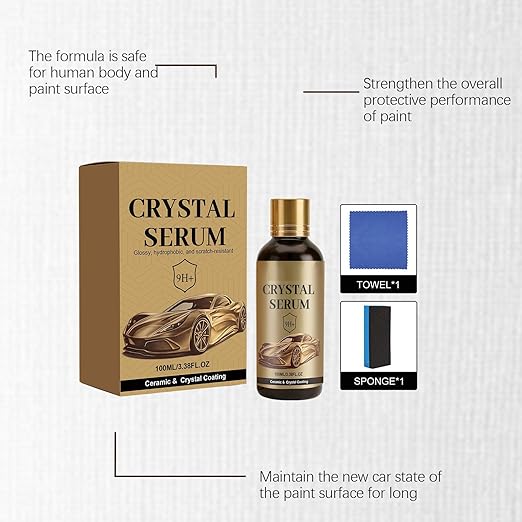 Crystal Serum Ceramic Coating Kit for Cars, 9H Graphene Nano Coating, High Gloss Shine & Hydrophobic Protection, Scratch-Resistant Paint Coating, Quick & Easy DIY Application (3set)