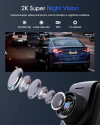 2K Dash Cam with 32 GB Card, 1.5'' IPS Screen, External GPS, WiFi Dash Camera for Cars, Front Dashcams for Cars with APP, WDR, Night Vision, 24 Hours Parking Monitor, G-Sensor, Loop Recording