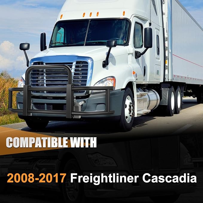 Auto Dynasty Front Bumper Brush Bull Bar Deer Guard Compatible with 2008-2017 Freightliner Cascadia, 3mm Thick Iron Tubing, Powdercoated Matte Black