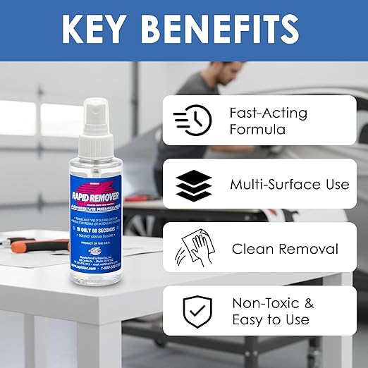 Rapid Remover Adhesive Remover 4oz Sprayer | Removes Most Adhesives in 30–60 Seconds | Safe Water-Soluble Formula | Cold Weather Ready | for Vinyl Wraps, Graphics, Decals, and Stripes