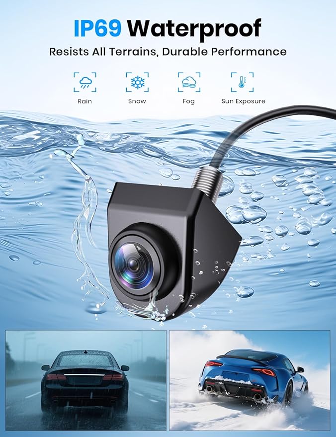 AUTO-VOX 180° Front/Backup Camera, OEM Mini Style, Screw-Free Easy Install, Side/Rear View Camera, IP69K Waterproof & 0.1Lux Low Light Back Up Camera for SUV/Pickup Truck/RV/Van/Camper/Car