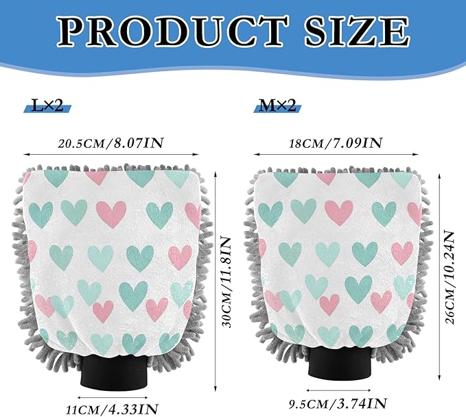 YETTASBIN Love Heart 2PCS Car Wash Mitts, Ultra Absorbent Chenille Microfiber Car Washing Gloves, Scratch-Free Lint-Free Auto Cleaning Mitt, Machine Washable Elastic Cuff Car Wash Sponge