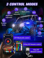 4 Pods 5-Sides Full Angle RGB LED Rock Lights High Brightness 36 Beads RGB 5050 IP68 Waterproof Underglow Multicolor Zone Neon Exterior Rock Lights for 12V Trucks Jeep UTV ATV RZR Offroad Pickup SUV