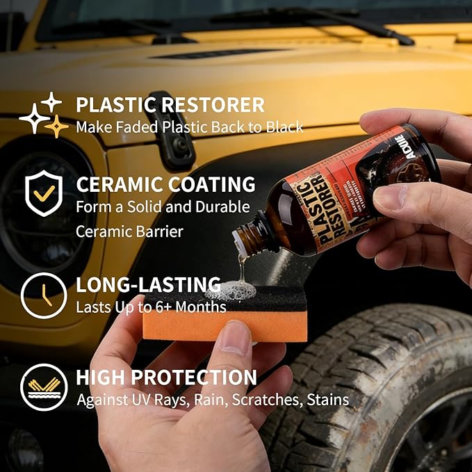 Car Plastic Restorer - Ceramic Crystal Coating Technology, Quickly Repair Fading Bumpers, Plastic and Rubber, Back to Black Shine，Black Trim Restorer with Effects Lasting up to 6 Months