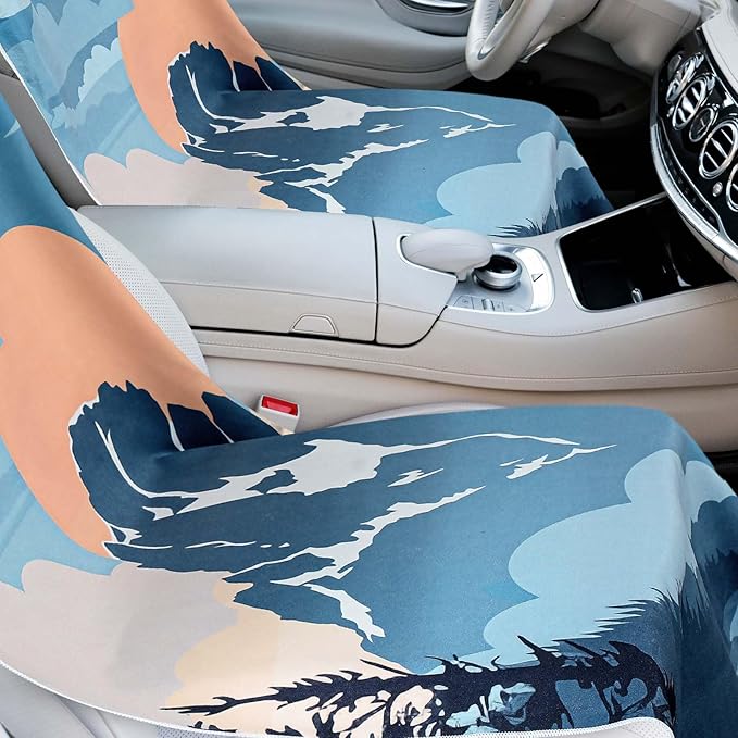 Hahafelt 2 Pack Car Seat Towel Covers with Storage Bag, 63 x 32 Inch Universal Non Slip Waterproof Sweat Protector for Car Truck, Gym Swimming Running, Machine Washable (Yellowstone National Park)