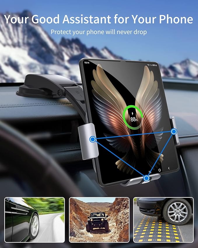 Dual Coil Wireless Car Charger for Galaxy Z Fold 6/5/mate xt,Fast ChargingCar Phone Mount for Galaxy Z Fold 4/3,Smartphone Holder Air Vent Dashboard for iPhone16 Max