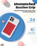 amBand Magnetic Sticky Phone Suction Grip for MagSafe, Removable for Wireless Charging, Durable Magnet Silicone Portable Mount Stand for iPhone 12 13 14 15 16 17, Hands-Free Video/Selfie, Cherry Red