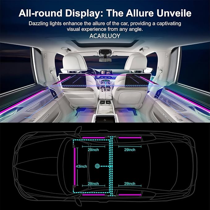 Acrylic Car LED Ambient Light, Fiber Optic Interior Light Strip, 24 Million Types, Ambient Light KKT that Swings with The Melody of Music (RGB Color 14 in 1)
