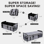 SugarFox Bold Color Block Trunk Organizer | 95L, 35"x13.8"x11.8" | Dedicated Shoe Storage & 26L Ice Pack | Foldable for SUV/Car/Jeep | Car Accessories for Men & Women - Gray-X212