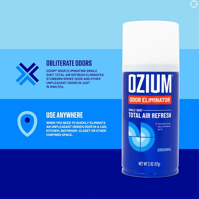 Ozium Air Sanitizer, 2 oz Car Fogger: Single-Shot Smoke Odor Eliminator & Car Air Freshener (Original+That New Car Smell, 2 Pack Variety)