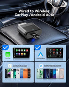2-in-1 Wireless CarPlay Adapter USB C, Dual-Band WiFi (2.4/5GHz), BT 5.0, Wireless Android Auto Dongle, Native Dual Interface, Fast Connect for Factory Wired Cars