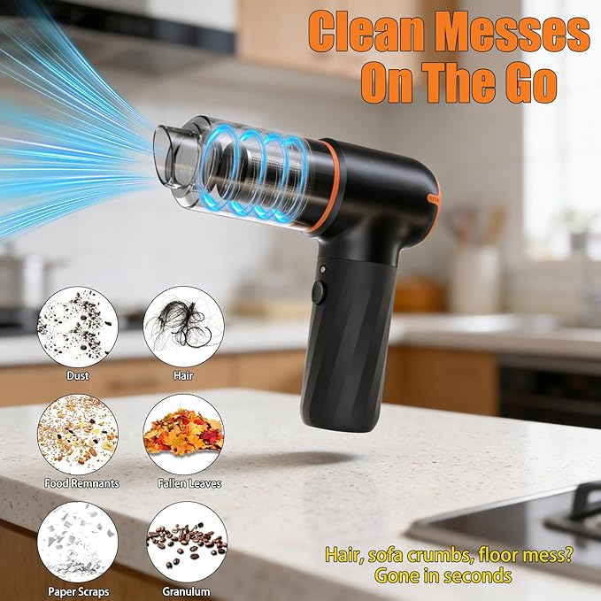 Car Vacuum Cleaner Portable Cordless with 6000PA Suction, Mini Handheld Vacuums Cleaner with Air Duster and Blower, High Power Hand held Cleaners for Car, Home, Office, Pet Hair, Keyboard