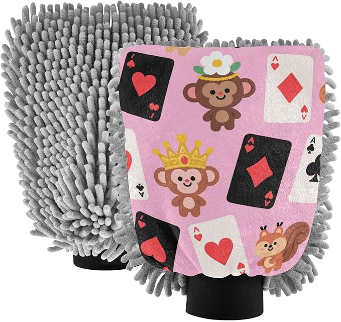 Cartoon Cute Brown Poker Monkey Car Wash Mit Scratch-Free Wash Mitt For Cars Car Washer Sponge
