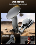 CloudValley Tesla Model 3/Y Phone Mount, Magnetic Car Metal Holder with Strong Magnet Power,【Foldable & Extendable Hidden Design】Tesla Screen Stand for 3/Y/S/X/Cybertruck, Designed for MagSafe iPhone