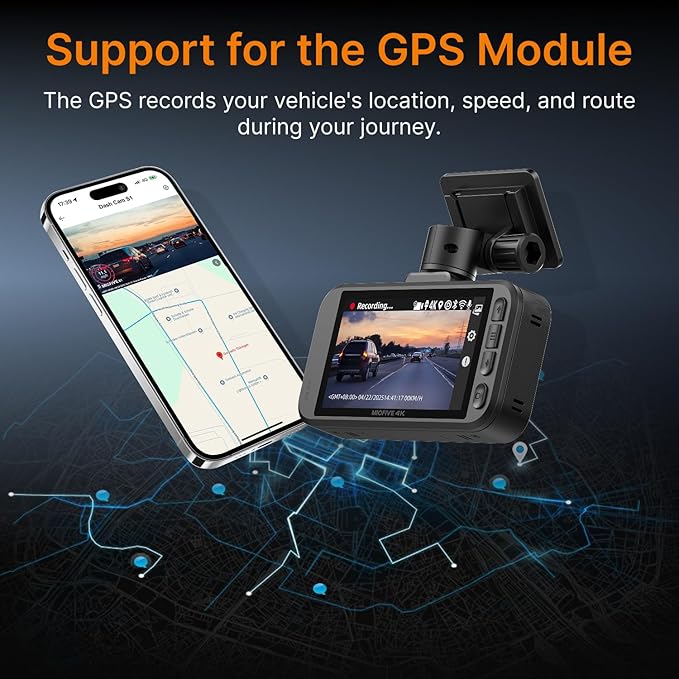 Miofive Dash Cam Front – 4K UHD Dash Camera for Cars, Built-in Bluetooth, 5G Wi-Fi, GPS, 3" IPS Screen, Night Vision, 140° Wide Angle, HDR, 24-Hour Parking Mode, G-Sensor(S1)