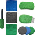 Craedli 9PCS Car Wash Detailing Tool Kit, Car Wash Mitt, Microfiber Cloths, Cleaning Sponge, Wheel Brush, Wax Applicator Pad, Universal Auto Interior & Exterior Cleaning Supplies (Green)