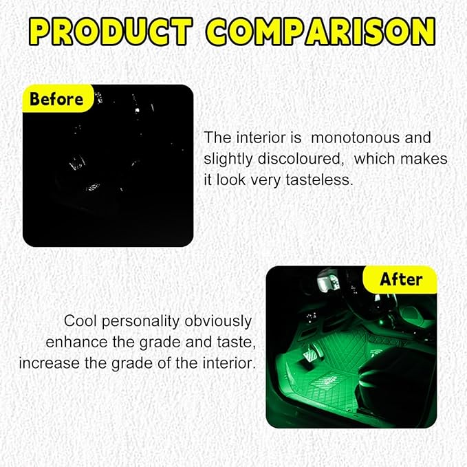 Car LED Strip Light, 24 LEDs RGB Neon Interior Atmosphere Lights, 12V Under Dash Ambient Night Light, Cigarette Lighter Auto Interior Decorative Lamp, Car Accessories (Green)