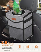 Pritent Car Trash Can with Lid, Cute Leakproof Car Trash Garbage Bag Hanging Vehicle Trash Bin Small Portable Automotive Garbage Cans Organizer for Back/Front Seat/Console(2.8 Gallons,Grey)