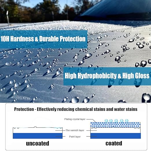 10H Nano Ceramic Coating for Cars, 50ML High Gloss Anti-Scratch SiO2 Ceramic Car Coating Kit, Plastic, Glass, Wheel Polishing, Hydrophobic, Long Lasting Protection