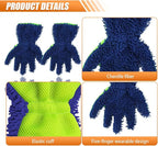 Craedli 2PCS Car Wash Mitts, Anti-Scratch Double Sided 5-Finger Microfiber Car Interior&Exterior Detailing Gloves, Soft Vehicle Chenille Dusting Mitt for Cleaning Wheel Tight Spot (Blue)