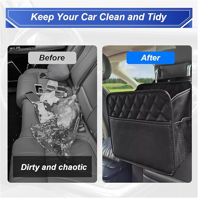 ZIMISI Car Back Seat Organizer, Waterproof Leather Automotive Backseat Hanging Bag with Cup Holders, Large Capacity Car Trash Can, Vehicle Travel Accessories for Most Vehicles (2PCS/Black)
