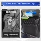ZIMISI Car Back Seat Organizer, Waterproof Leather Automotive Backseat Hanging Bag with Cup Holders, Large Capacity Car Trash Can, Vehicle Travel Accessories for Most Vehicles (1PC/Black)