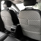 2 Pack Luxury PU Leather Car Seat Back Protector, Waterproof Kick Mats for Kids, No-Sag Backseat Organizer with Sleek Storage Pockets, Easy to Clean Auto Interior Accessories for SUV & Sedan (Grey)