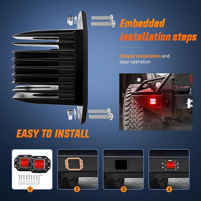 Nilight Flush Mount LED Light Pods 2 PCS 42 W Red Upgraded Spot Flood Combo Bumper Driving Fog Lights Fishing Hunting Emergency Safety Signal Light for UTV Pickup Van Boat Tractor