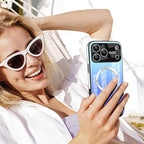 Guppy Compatible with iPhone 17 Pro Magnetic Case, with Full Camera Lens Protector [Compatible with MagSafe] Scratch Resistant Gradient Glass Back Cover Phone Case-Blue
