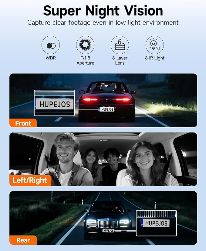 360° Dash Cam Front and Rear Inside, 4 Channel Dash Camera for Cars FHD 1080Px4, Built-in Wi-Fi, 3.16” IPS Screen, WDR Night Vision, Voice Control, Free 64GB Card, 24H Parking Mode