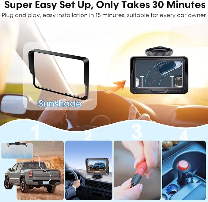 HD 1080P Backup Camera Plug & Play: Easy to Install in 15 Minutes Starlight Night Vision for Backing Up Safely in the Dark - Real-time Image Zero lag Rear View Camera with Monitor for Cars Trucks SUVs