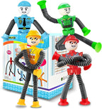 4Pcs Robot Sensory Travel Toys for Boy Toddlers Kids Year Old Ages 3 4 5 6 7 8 9, Airplane Travel Activities Suction Autistic Pop Tube Autism Fidget Toys Easter Basket Stuffer Valentine Gifts