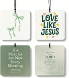 Sage Green Christian Square Citrus Car Air Freshener 4 Pcs, Green Coquette Bow Religious Hanging Air Freshener for Cars Bathroom Dorm Books Decor, Girly Christian Accessories Gifts for Women