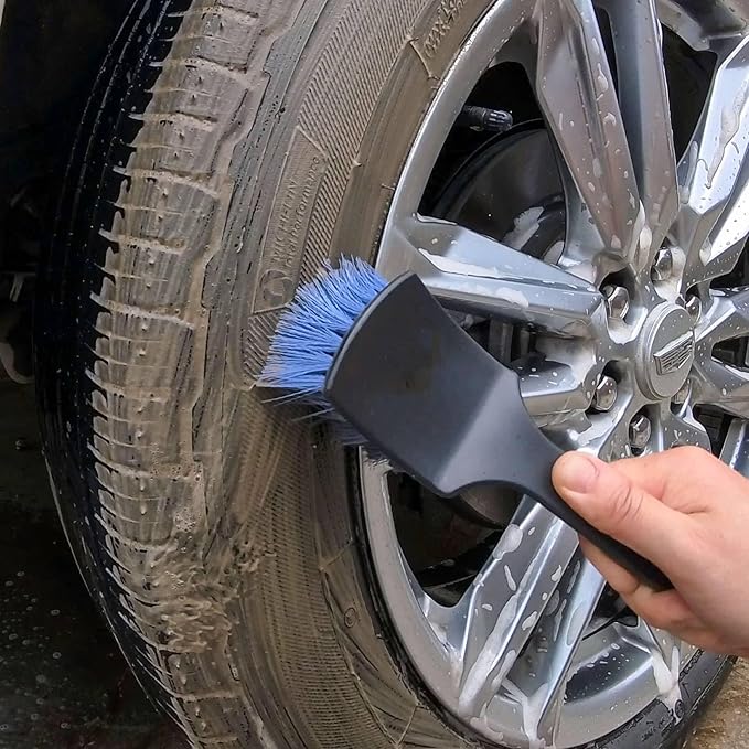 Wheel & Tire Brush Set for Car Rim Easy Dirt Removal Bristles with Comfortable Handle for Car Body Exterior Surface Carpet Truck SUV RV Motorcycle (Wheel Rim & Tire Brush Set)