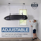 StoreYourBoard Cargo Box Pulley System – Heavy-Duty Garage Hoist Lift for Rooftop Carriers – Garage Storage & Garage Organization Ceiling Hoist with Pulley – Holds 150 lbs - Fits 8–10 ft Ceilings