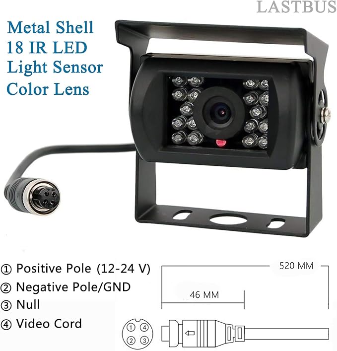 Backup Camera, Reversing Camera, Waterproof Night Vision Wide View Angle Rear View Camera with 4 Pin GX12-4 Connector for RV Camper Truck Trailer Bus Van
