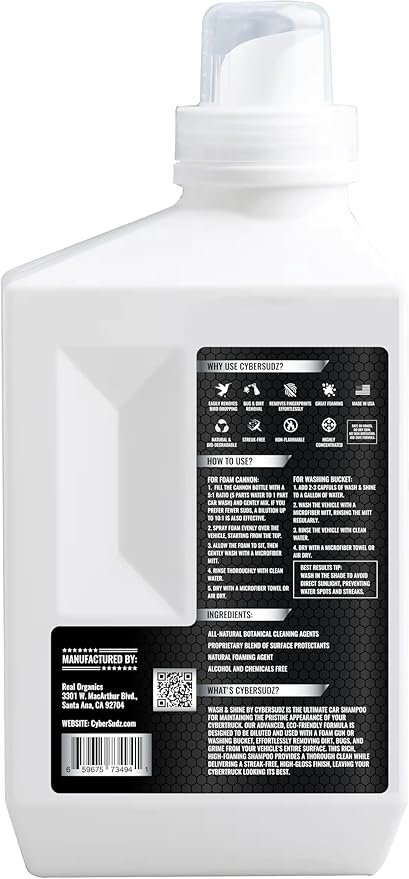 Car Wash & Shine, Soap Formulated for Tesla CyberTruck Stainless Steel Cleaning, Removes Fingerprints, Bird Droppings, Streak-Free Finish | Highly Concentrated. Made in USA. 33.8 Fl. Oz.