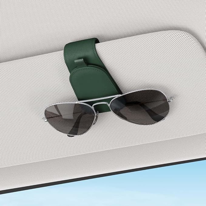 Sotfamily Sunglass Holder for Car Visor, Suede Cloth Magnetic Sunglass Organizer for Car Accessories, 2 Packs, Grass Green