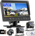 Dual Backup Camera 7" Split Monitor with 32G SD Card Kit, AHD 2 Channels Split Screen with 32G Recording, Reversing Camera IP69 Waterproof Front & Rear View Camera for Truck Trailer Semi-Trailer Box