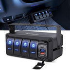Nilight 4 Gang Rocker Switch Box 12V SPST ON Off PD Type C and QC 3.0 USB Charger Voltmeter Waterproof Aluminum Panel DIY Stickers for Boats Cars RVs Trucks