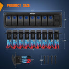 Nilight 8 Gang Rocker Switch Panel with PD Type C and USB Charger Voltmeter 12V SPST ON Off Toggle Switches w/Blue Backlit Waterproof Aluminum for Boats Cars RVs Trucks
