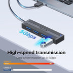 4-Port USB 3.0 Ultra-Thin Data Hub, High-Speed USB Port Expander for Laptop, MacBook, iMac, Surface Pro, XPS, Flash Drives, Mobile HDD, Printers, and More (Slim USB Hub - 4 ft)