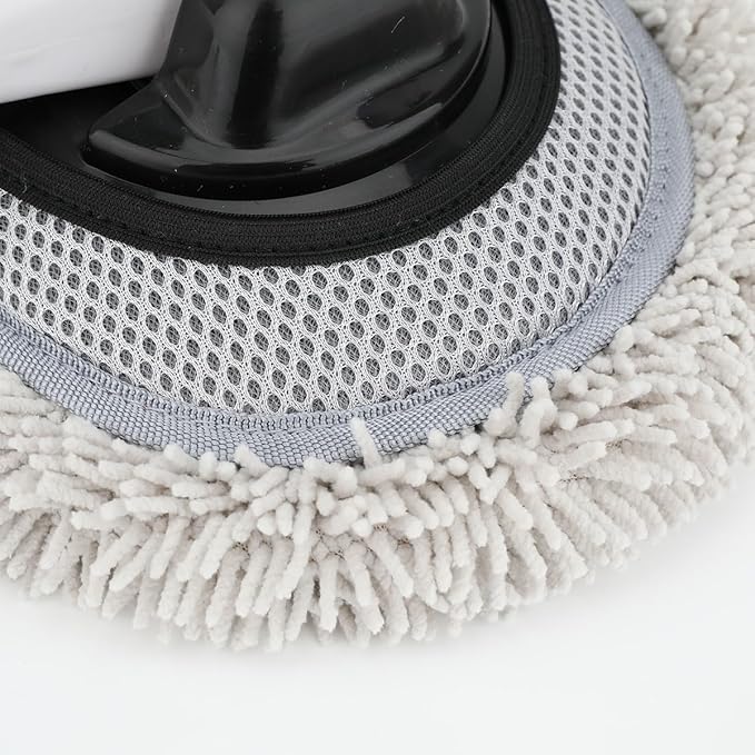 15° Curved Car Wash Brush with 43" Telescopic Handle – Microfiber Chenille Car Wash Mop for RV, SUV, Truck & Boat – Soft, Scratch-Free Extendable Cleaning Tool (White&Black, Mop Refill Cover)