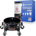 Grit Guard Bucket Dolly with Wheels - Rolling Detailing Wash Bucket with 5 Wheels and 2 Locking Casters Compatible with 2.5, 4, 5 and 6 Gallon Buckets (Black, 3" Grey Casters)